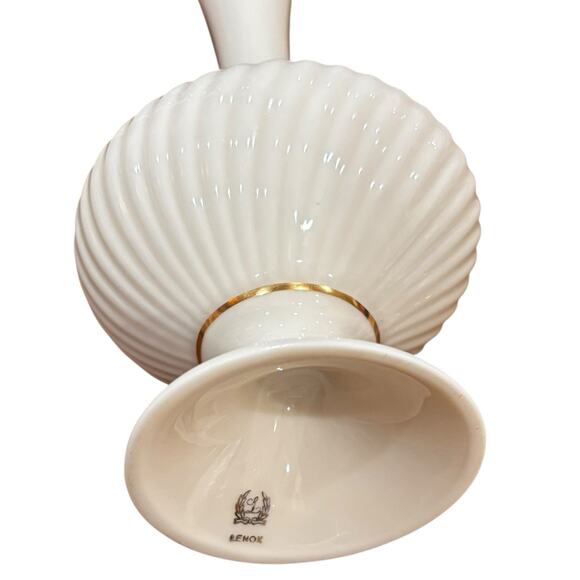 Lenox Bud Vase Ivory Porcelain Ribbed Pedestal 24K Gold Trimmed Flower Vase 7in - Picture 3 of 5